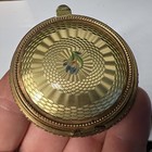 Vintage Yellow Guilloche Gold Flower Compact Powder Enamel Metal 2 5   