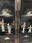             4 Vintage Black Lacquer Chinese Vietnamese Wall Art Jade