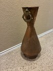 Vintage Hand Etched Turkish Copper Vase With Round Brass Handles Made In Turkey