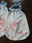 3 Drawstring Bags Made W vtg Romantic Faded Cotton Print W roses On Aqua Color