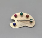 Vtg Brushed Goldtone Semi Precious Stone Artist Palette Pin Brooch 1 75  Unsign