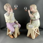 Antique Gebruder Heubach Bisque Figurine  Boy And Girl Blowing Bubbles  9     h 
