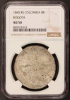 1845 Rs Colombia Bogota 8 Reales Silver Coin - Ngc Au 50 - Km  98