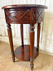Vintage Mahogany Ornate Carved Wood Round Table W Drawer Stand Nightstand