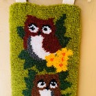 Vintage 70 s Owl Latchhook Wall Hanging Tapestry Shag Yarn Mcm Art 55  X 13 