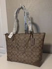 New Coach Gallery Signature Zip Tote Bag F29208 Khaki Brown