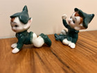 Vintage Set Of 2 Mini Pixie Elf  Elves Figurines In Green  Ceramic Kitschy