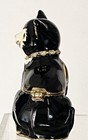 Black   White Enameled Metal   Crystal Cat With Blue Eyes Trinket Box Hinged Lid
