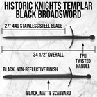 Historic Knights Templar Black Broadsword And Scabbard   Length 34 1 2   
