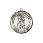 Medium Sterling Silver Saint Christopher Medal 24  Lobster Claw Chain Necklace