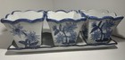 Vintage Set Of 3 Small Blue   White Raised Floral  Ceramic Pot planter s No Box
