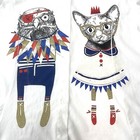 Womens Cat   Owl Shirt M Party Cat Funny White Blue Tunic