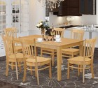 Light Oak 7 Pc Wood Dining Room Set Dining Table 6 Slat Back Chairs Kitchen New