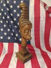African Folk Art Tribal Head Face Sculpture Statue  Hand Carved Wood Vintage