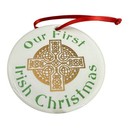 Lot Of 7 Irish Ornaments Celtic Cross Shamrock House Teapot First Christmas