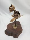 Vintage Brutalist Brass Copper Rose Flower Sculpture Wood Base Mcm 6  Abstract 