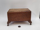 Rare Hand Carved Wooden Burgundy Cloth Lined Footed Casket Box