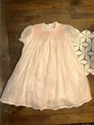 Vtg Smocked Ruffled Lace Trim Sheer Overlay Pink Dress Size 18-24 Months 
