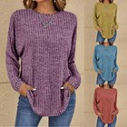 Women Blouse T-shirt Tees Pullover Tunic Baggy Ribbed Long Sleeve Casual Tees