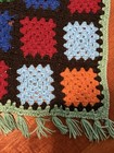Vintage Granny Square Crochet Knit Afghan Throw Blanket Multicolor Fringe 42x62