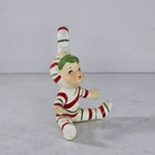 Vintage Lefton Candy Cane Kids Figurine Pixie Elf Sitting As Is Repaired