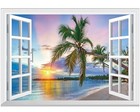  Fake Window Wall Mural - Sunrise Over The Sea Faux Window Wall 48 x32  Qt5410