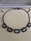 Fine Antique Art Nouveau Sterling Silver Blue Moonstone Necklace And Earrings
