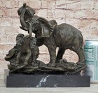 Elephant Family Bronze Statue Animal Sculpture Metal Figurine Home Decorative