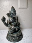 Ganesha Bronze Statue 8  Sitting Hindu Elephant God Figurine For Altar Decor Vtg