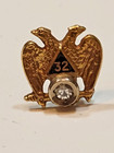 10k Gold Scottish Rite 32nd Degree Tie Tack W  Stone     0 9g     Macoy Box J85