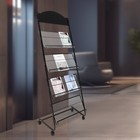 4-layer Mobile Metal Floor-standing Magazine Newspaper Rack Black With Wheeled