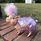 Sassy Diva Bejeweled Feathers Purple Pink High Heels Lipstick Pig Figurine