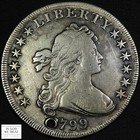 1799 B-9 Bb-166 R 1 7x6 Stars Draped Bust Silver Dollar  1 - Holed