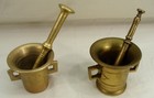 Vintage Lot 2 Solid Brass Mortar Pestle Apothecary Pharmacy 7lbs W handles