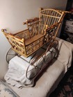 Vtg Fancy Wicker Wood Victorian Doll Buggy Doweled Fab Cond W Metal Wheels Look