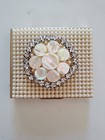 Vintage Brass Compact With Mirror  Mother Of Pearls  Large Stones  Powder Puff