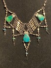 Native American Silver Tone Turquoise Chain Necklace With Green Stones 17 