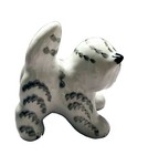 Porcelain Cat Kitten Figurine White Gray Stripes Yellow Eyes Collectible