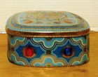 Vintage Hinged Tin Box Embossed Rectangle Jewel Tones - Made In Western Germany