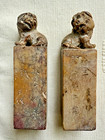 Antique Chinese Foo Dog Chops  5 In  Matched Pair  Stone  Hand-carved  Good Cond