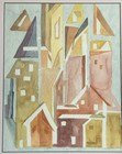 Vintage Mid-century Modern Geometric Abstract Original Watercolor Painting
