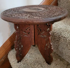 Vintage Hand Carved Inlaid Wood 12  Table Plant Stand Foldable India Flaw