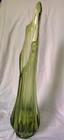 Swung Glass Vase 24 75   tall Le Smith Green Simplicity Ribbed Vintage Mcm Stretch