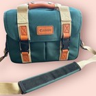 Vtg Retro Canon Camera Bag Green Shoulder Strap Dslr Carry Case Leather Clean 