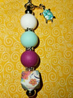 Silver Purple Teal Floral Flower Bling Keyring Keychain With Turtle Charm