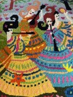 Vintage Wool Needlepoint Pillow - Musical Dancing Maidens - 15  X 15 