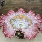 Antique Victorian Silverplate Brides Basket Stand And Ruffled Glass Bowl Painted
