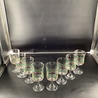 Set Of 8 Vtg Arby   s Christmas Holly Berry Wine Water Goblets Gold Rim Libbey