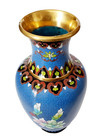 Vintage Antique Chinese Cloisonne Enamel Floral Blue Chinoiserie Vase 