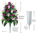 Artificial Cemetery Flowers - Set Of 2 Grave Memorial Rose Flowers With Vase    